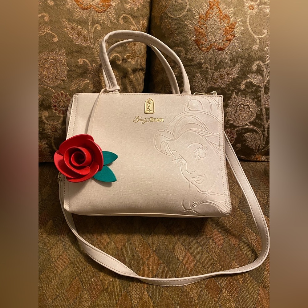 Loungefly Disney Beauty & Beast Belle white crossbody with embossed Belle